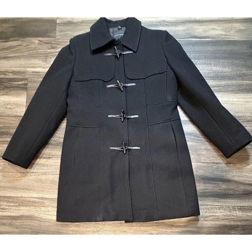 Banana Republic Women's Black Wool Blend Toggle Coat Jacket Quilted L Large